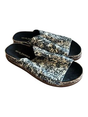 Kelsi Dagger Black and Cream Floral Slide Sandals